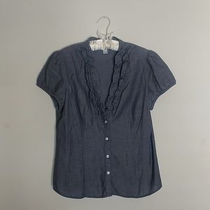 Ann Taylor LOFT Blue Woven Stripe Button Up Shirt